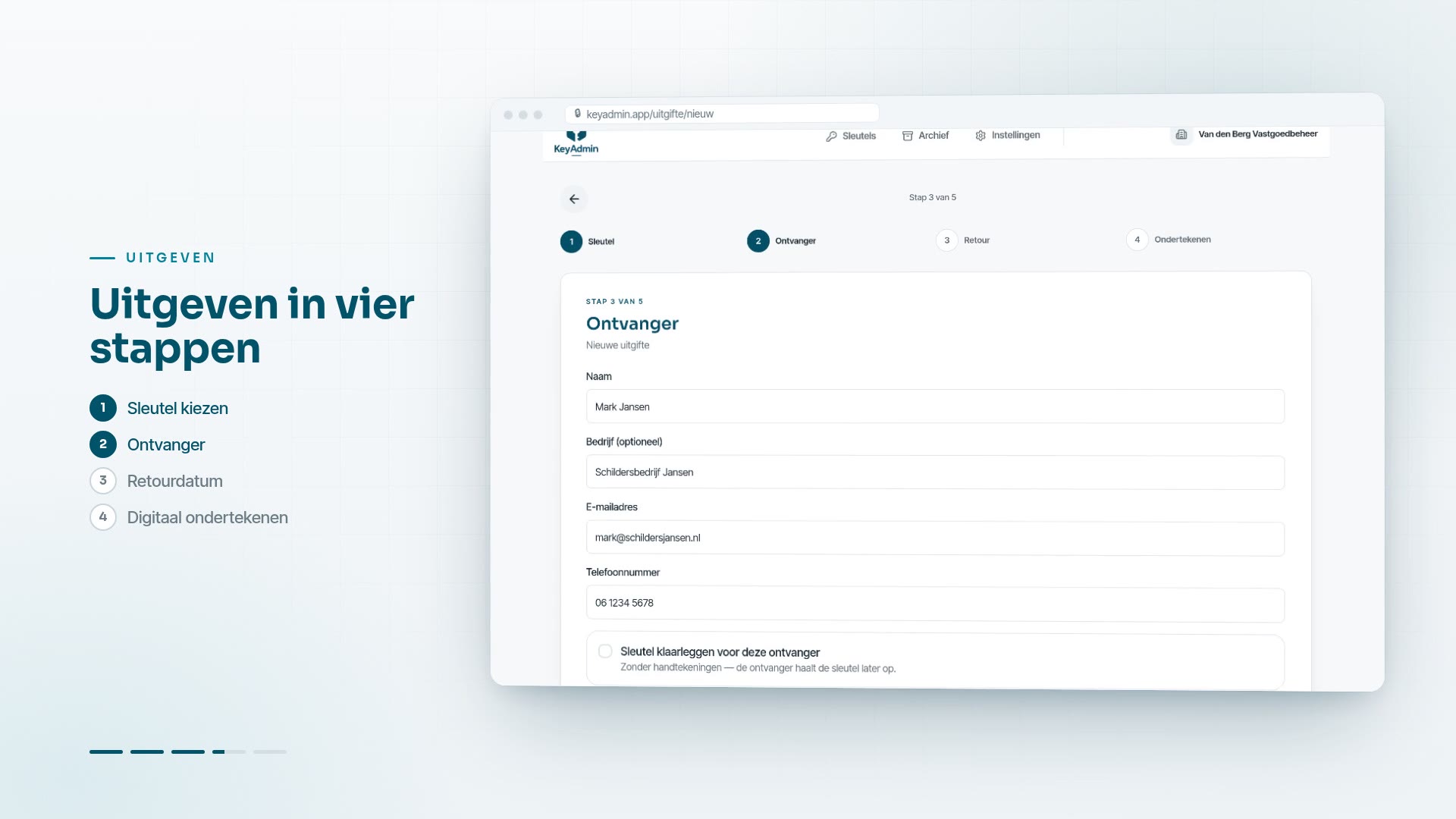KeyAdmin Digitaal uitgeven en ondertekenen.